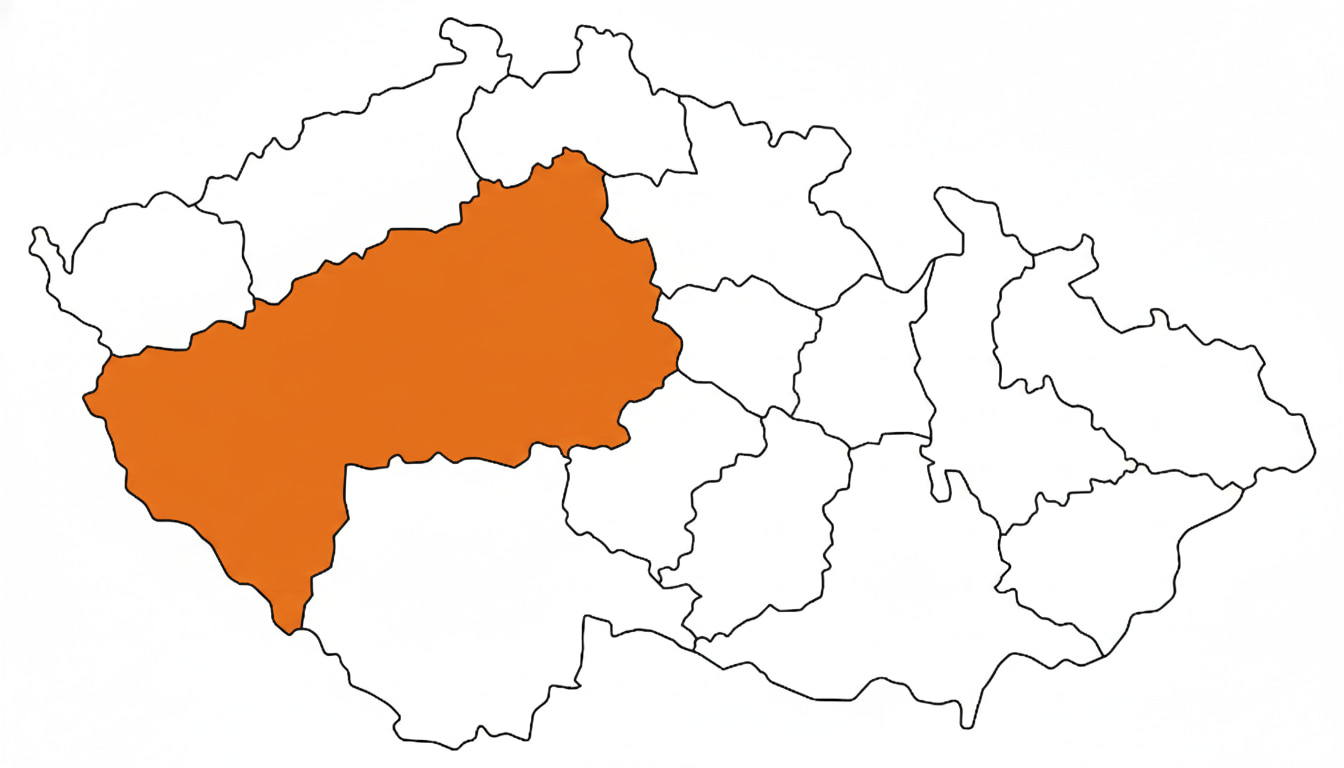 Mapa oblastí působení - Středočeský a Plzeňský kraj